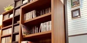 棚板を組み替えることでCDとレコードをダブルで収納できるラック「DUMT600」