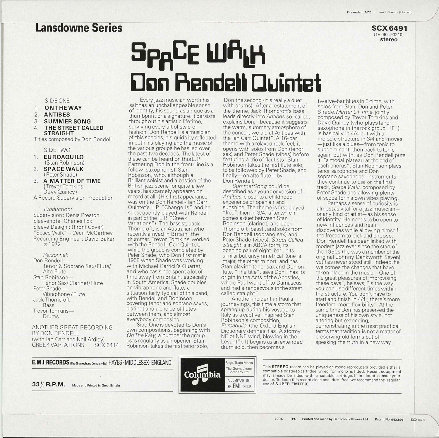 Space Walk(LP)/DON RENDELL/ドン・レンデル/250枚限定!これを