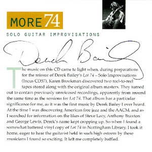 DEREK BAILEY / デレク・ベイリー / MORE 74