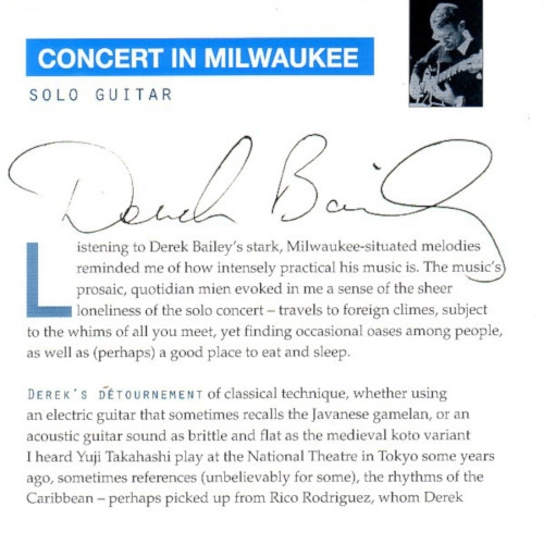 DEREK BAILEY / デレク・ベイリー / CONCERT IN MILWAUKEE