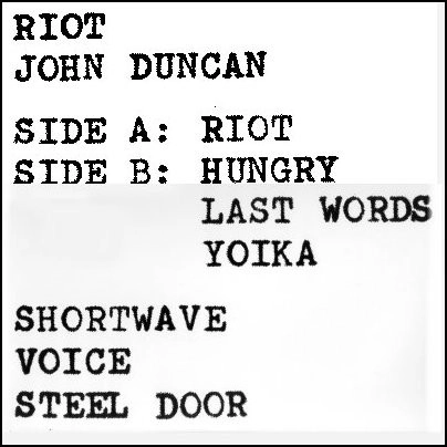 JOHN DUNCAN / ジョン・ダンカン / ライオット / RIOT