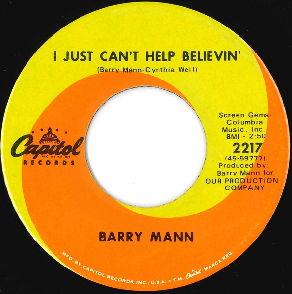 BARRY MANN / バリー・マン / I JUST CAN'T HELP BELIEVIN'