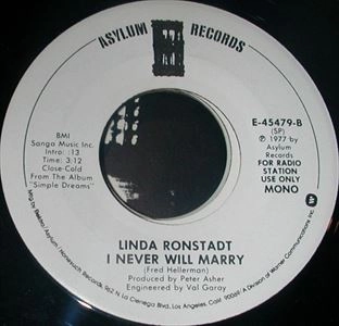 LINDA RONSTADT / リンダ･ロンシュタット / I NEVER WILL MARRY(PROMO)