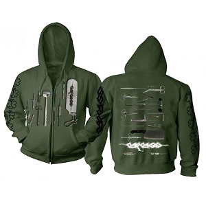 CARCASS / カーカス / TOOLS LOGO OLIVE<ZIP UP HOODED SWEAT SHIRT><SIZE:M>