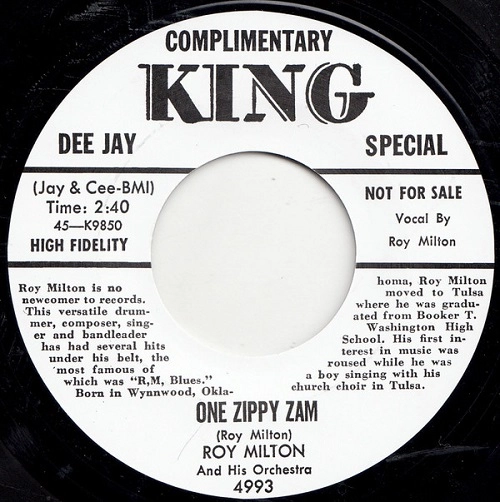 ROY MILTON / ロイ・ミルトン / ONE ZIPPY ZAM / YOU'RE GONNA SUFFER BABY