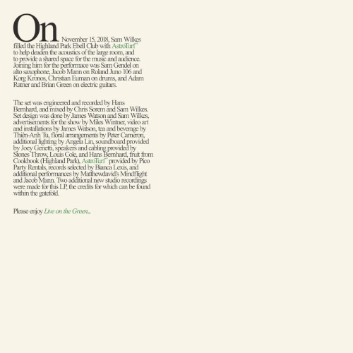 SAM WILKES / サム・ウィルクス / LIVE ON THE GREEN SPECIAL EDITION