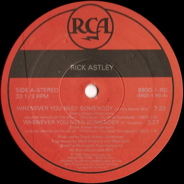 RICK ASTLEY / リック・アストリー / WHENEVER YOU NEED SOMEBODY