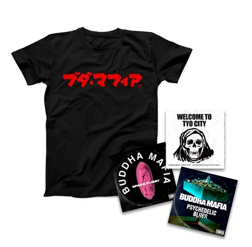 BUDDHA MAFIA / 『TOUCH N GO』『SPACE PUSSY』『PSYCHEDELIC BLUES』7inch Vinyl（3records）+ BUDDHA MAFIA（カタカナ）T-Shirts_SET（Sサイズ）