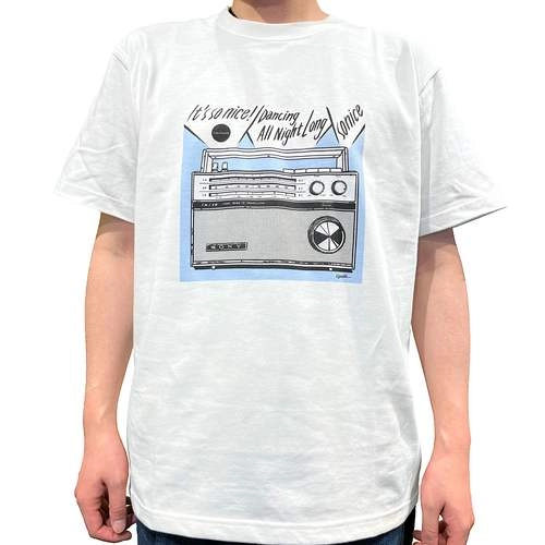 so nice × 江口寿史 / IT'S SO NICE !／DANCING ALL NIGHT LONG Tシャツ (ボディ:ホワイト／イラスト:ブルー／Lサイズ)