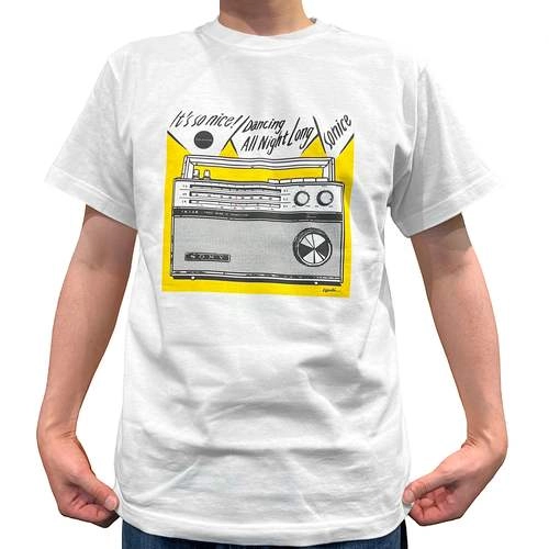 so nice × 江口寿史 / IT'S SO NICE !／DANCING ALL NIGHT LONG Tシャツ (ボディ:ホワイト／イラスト:イエロー／XLサイズ)