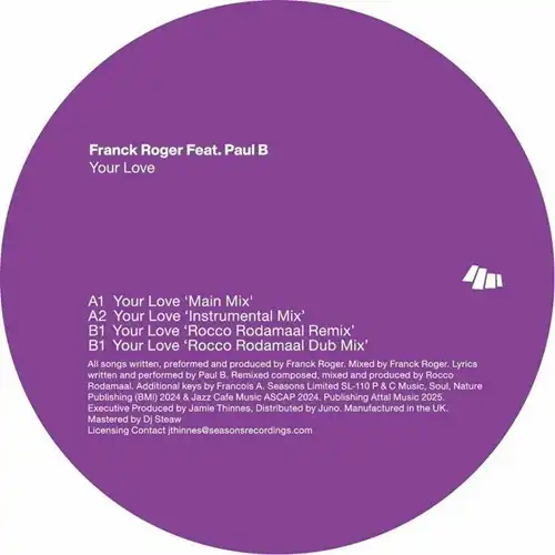 FRANCK ROGER / フランク・ロジャー / YOUR LOVE FEAT PAUL B (ROCCO RODAMAA MIXES) (12")