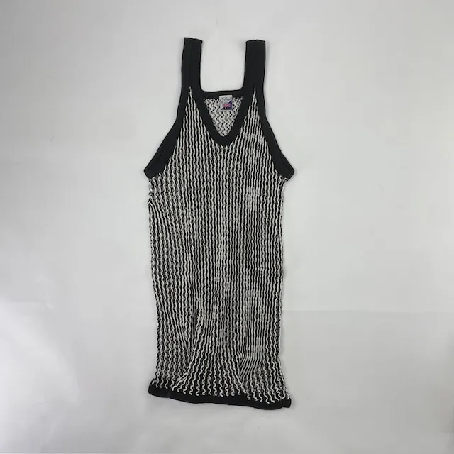 CRYSTAL(網シャツ) / アミシャツ TWO TON　BLACK/WHITE　SIZE  L