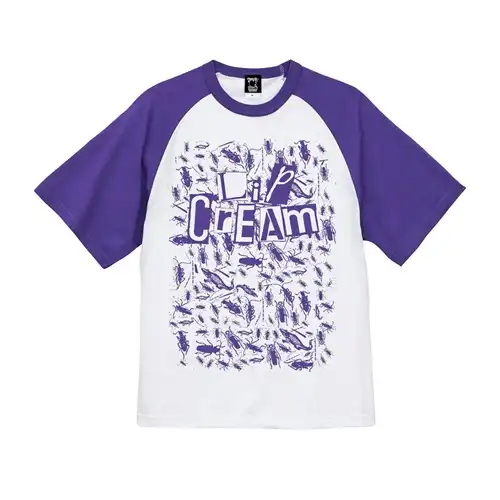 LIP CREAM / S/GOKIBURI raglan sleeve T shirt white / violet