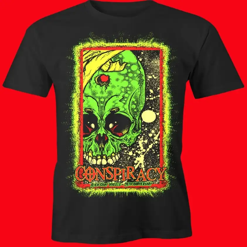 CONSPIRACY SKATEBOARDS / XL/25TH ANNIVERSARY ALIEN SHOT T-SHIRTS