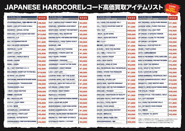 JAPANESE HARDCORE レコード高価買取実施中!!｜ニュース